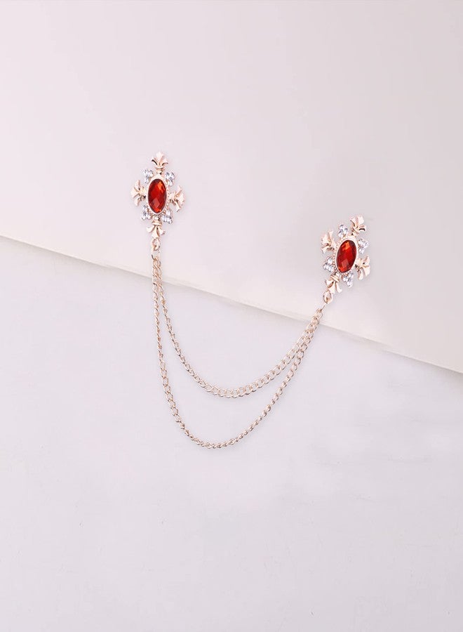 Anmpab Cross Crystal Tassel Chain Brooch Gold Silver Tassel Collar Pins Broochs Rhinestone Lapel Pin for Men Women Suit Accessories Cross Crystal Tassel Chain Brooch.Gold Silver Tassel Collar Pins Broochs Rhinestone Lapel Pin for Men Women Suit Accessories (Red) - Image 5